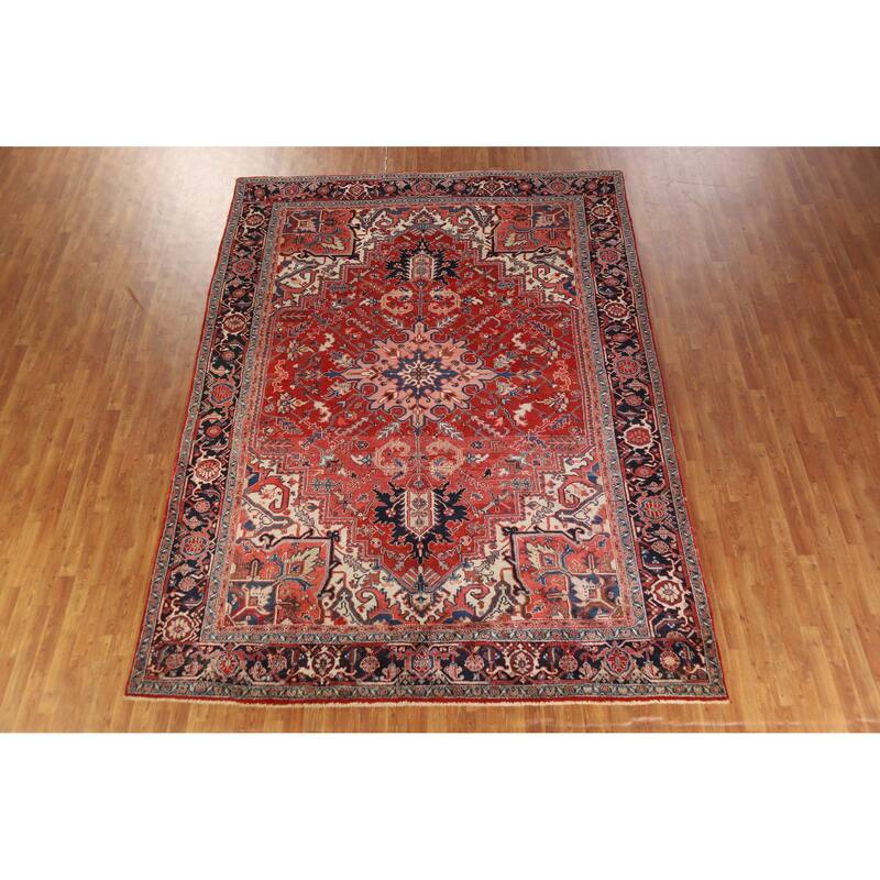 Hand Knotted Oriental 100% Wool Carpet Traditional Medallion Red Heriz (serapi) Area Rug - 11' 10'' X 8' 8''