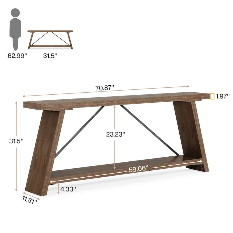 70.9 Inches Long Rustic Wood Console Sofa Table with Storage Shelf