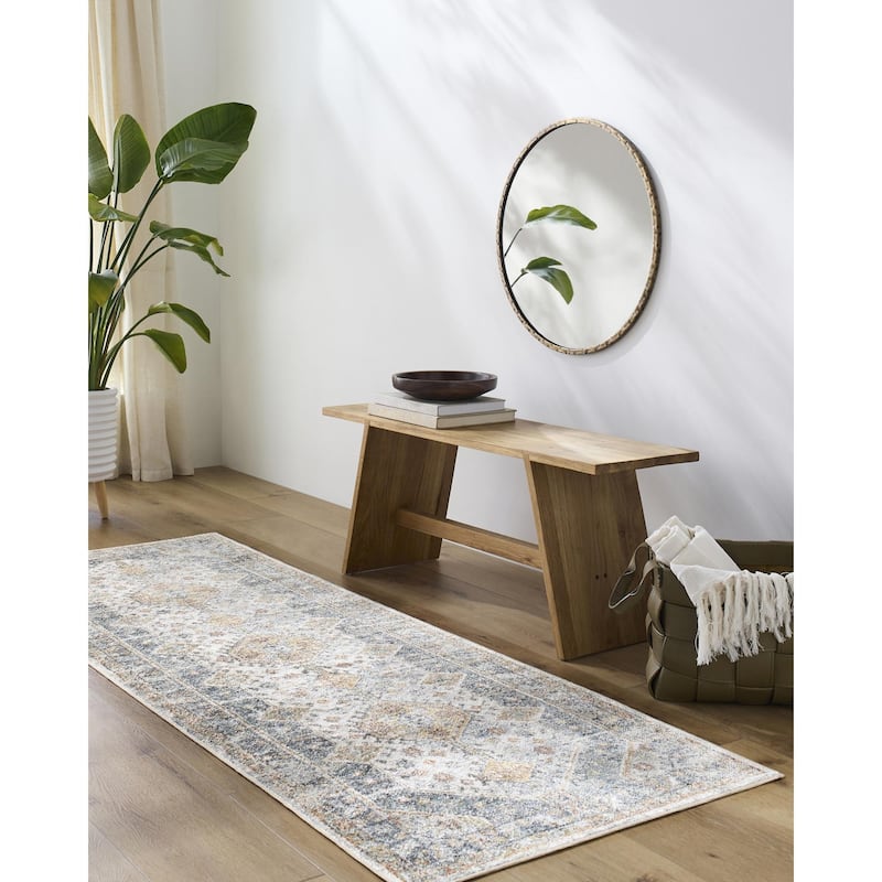 Livabliss Lillian Traditional Medallion Washable Area Rug - Blue/Beige - 6'7" x 6'7" Round
