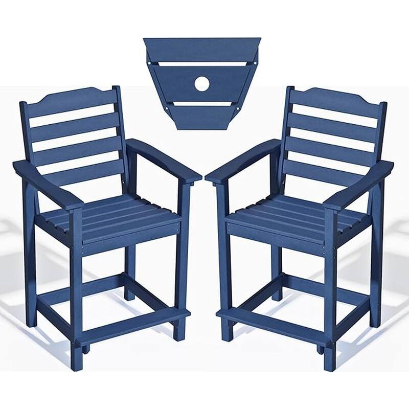 Adirondack Chairs Set of 2 with Connecting Tray, 24 inches HDPE Bar Height Outdoor Patio Bar Stool Chairs - Blue