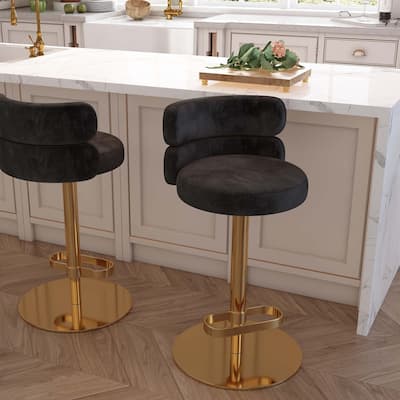 Modern Velvet Bar Stool with Height Adjustment and 360-Degree Swivel