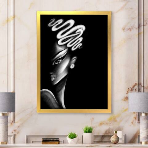 Designart "Monochrome Portrait Of African American Woman" Glam Framed Wall Decor