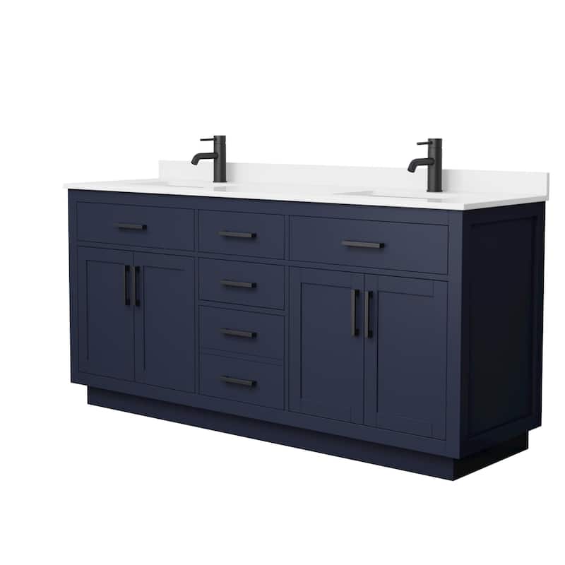 Wyndham Collection WCG262672D-QTZ-UNSMXX Beckett TK 72" Free Standing - Dark Blue / White Quartz Top / Matte Black