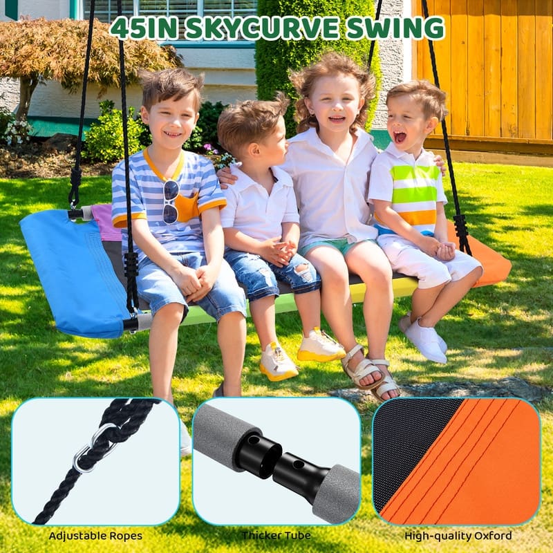 9.5' Heavy Duty Metal Swing set for Backyard with Platform Swing, Belt Swing, and Trapeze Bar