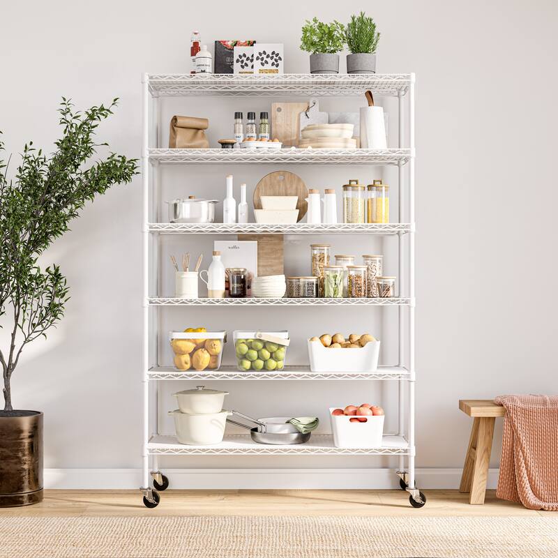 Seville Classics UltraDurable 6-Tier NSF Steel Shelving with Shelf Liners - White