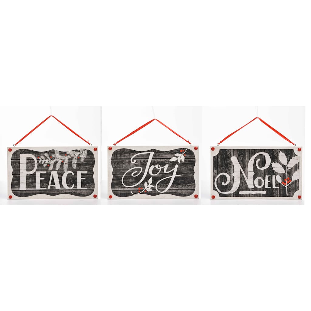 Transpac MDF Christmas Script Wall Plaque Set of 3 Christmas Home Decorations