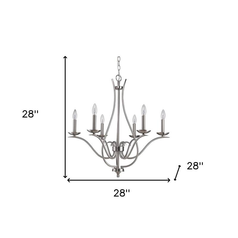 HomeRoots Nickel Candle Style Six Light Metal Dimmable Chandelier - 28' X '28' X '28