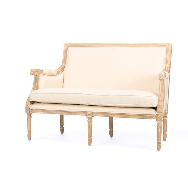Shop Cassandra Wood Light Beige Linen Traditional French Loveseat Overstock 27964181