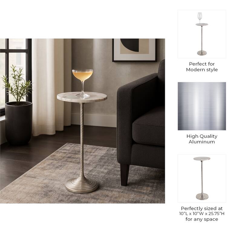 Metal and Stone Accent Table with Aluminum Base - Modern Stylish Side Table for Home Decor