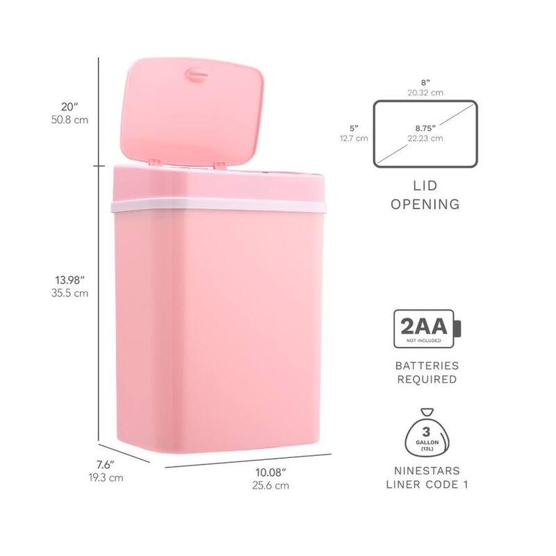 NINESTARS DZT-12-5PK Motion Sensor Pink 3.2-gal Trash Can