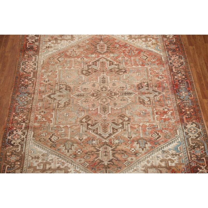 Hand Knotted Oriental 100% Wool Carpet Traditional Medallion Oranges & Rust Heriz Area Rug - 10' 8'' X 8' 4''