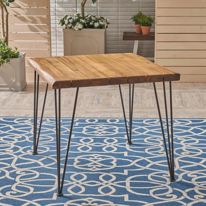 32.5" Outdoor Industrial Wood and Metal Small Square Dining Table