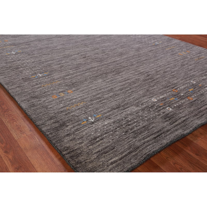 Hand Knotted Oriental 100% Wool Carpet Tribal Stripe Greys & Charcoal Gabbeh Area Rug - 7' 11'' X 5' 7''
