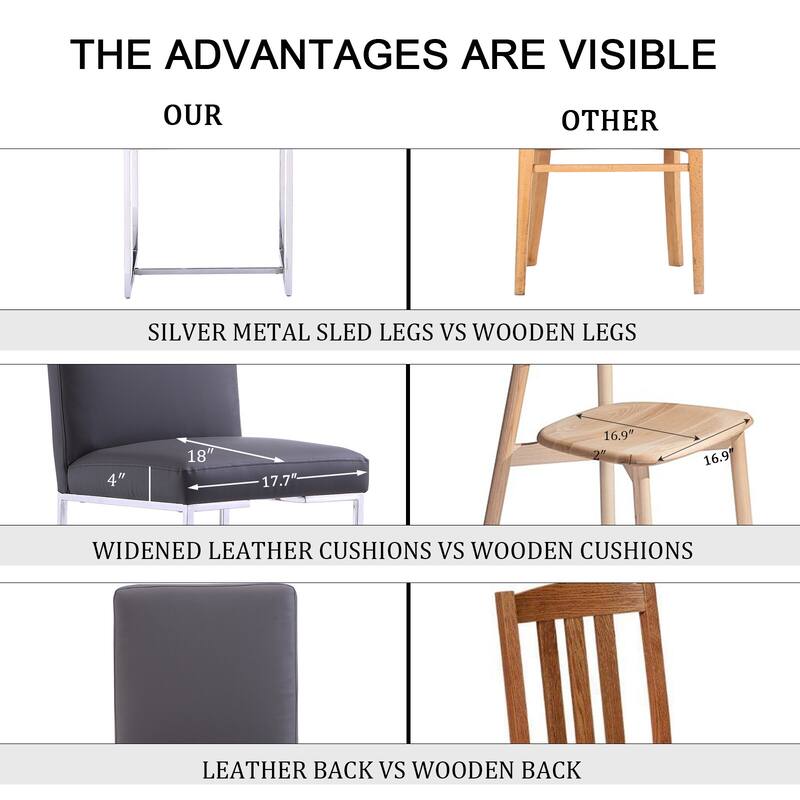 Modern Gray PU Leather Dining Chairs with Chrome Metal Legs