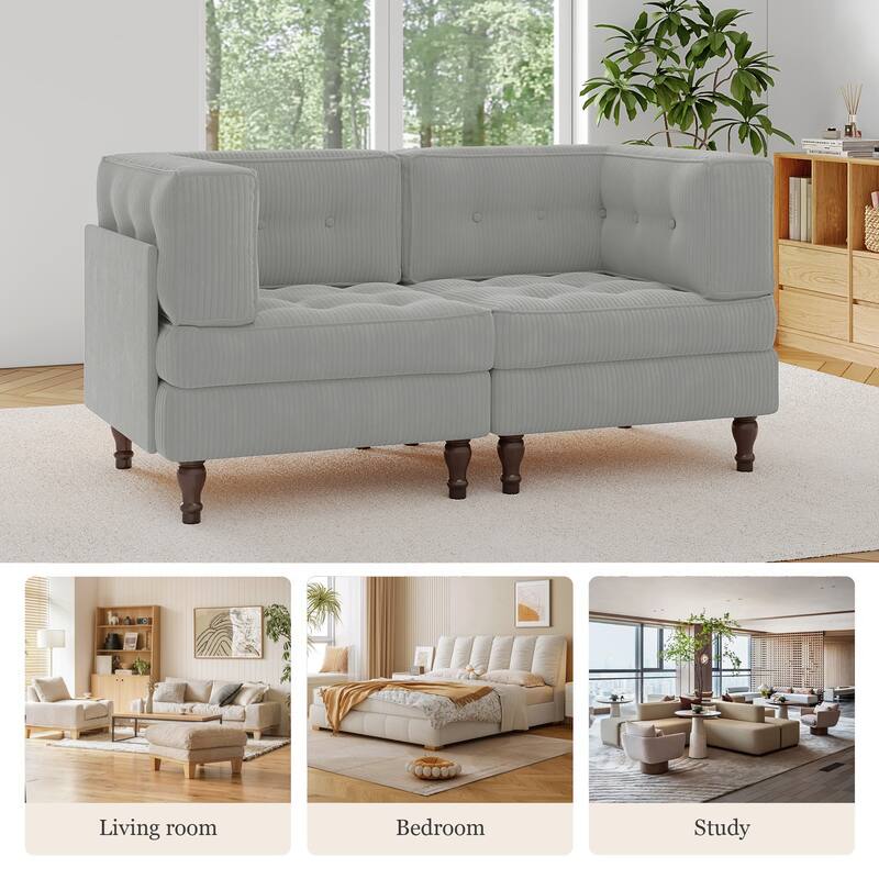 Modular Corduroy Corner Sectional Sofa Couch Set with Tufted Cushion