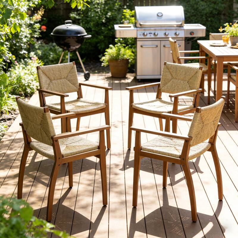 Christopher Knight Home - Estra 5-Piece Outdoor Dining Set with 4 Handwoven Wicker Chairs and Round Acacia Wood Table