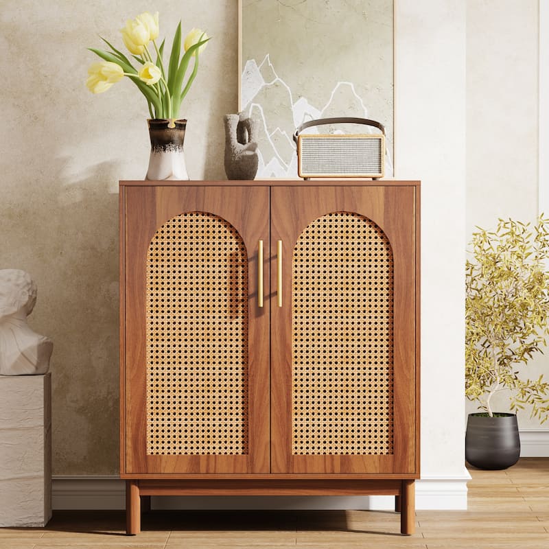Set of 2 Rattan Sideboard, 59 Inch Buffet Cabinet with Doors, Accent Cabinet