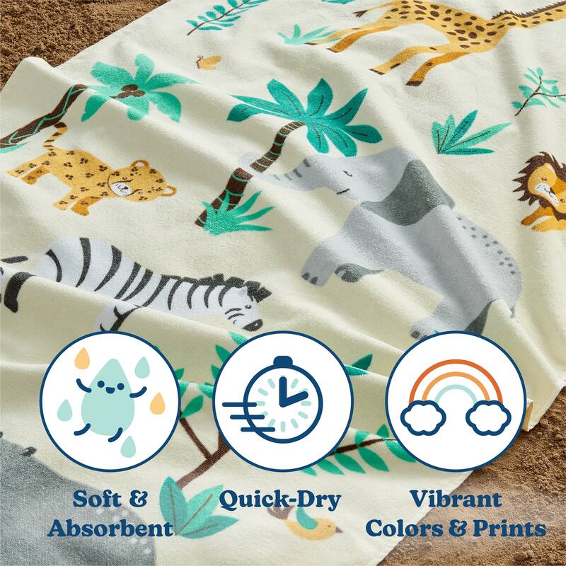 Linery & Co. 100% Cotton Printed Beach Towel for Kids, 30" x 60"