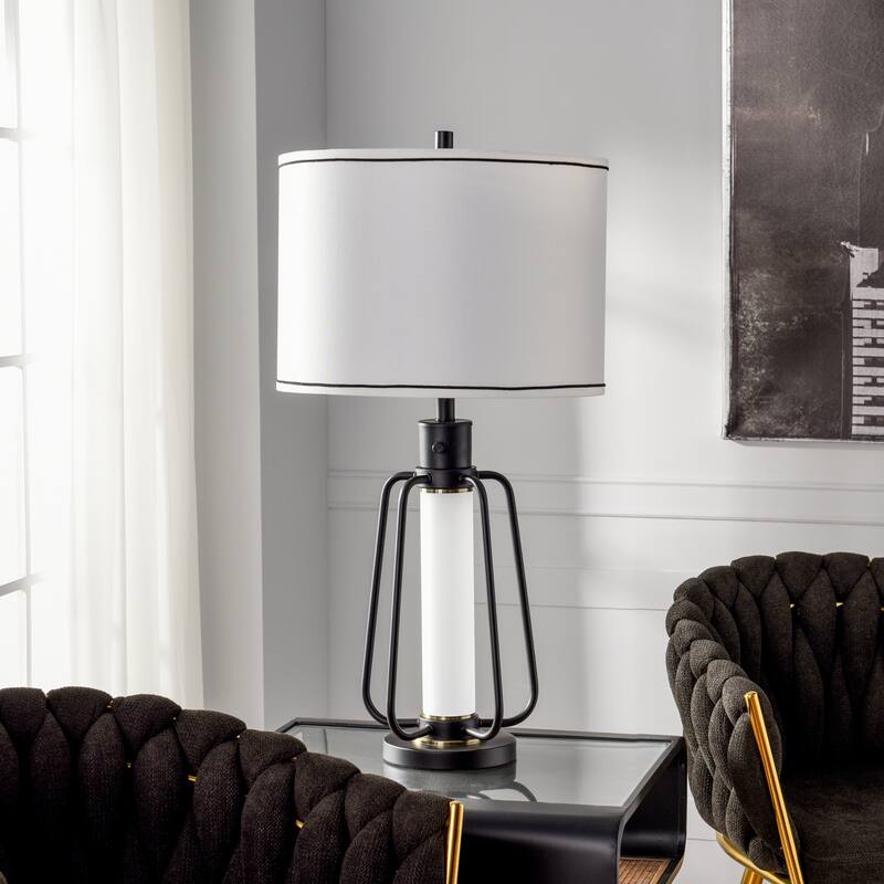 StyleCraft Steel Table Lamp with Nightlight - Breny - White Shade