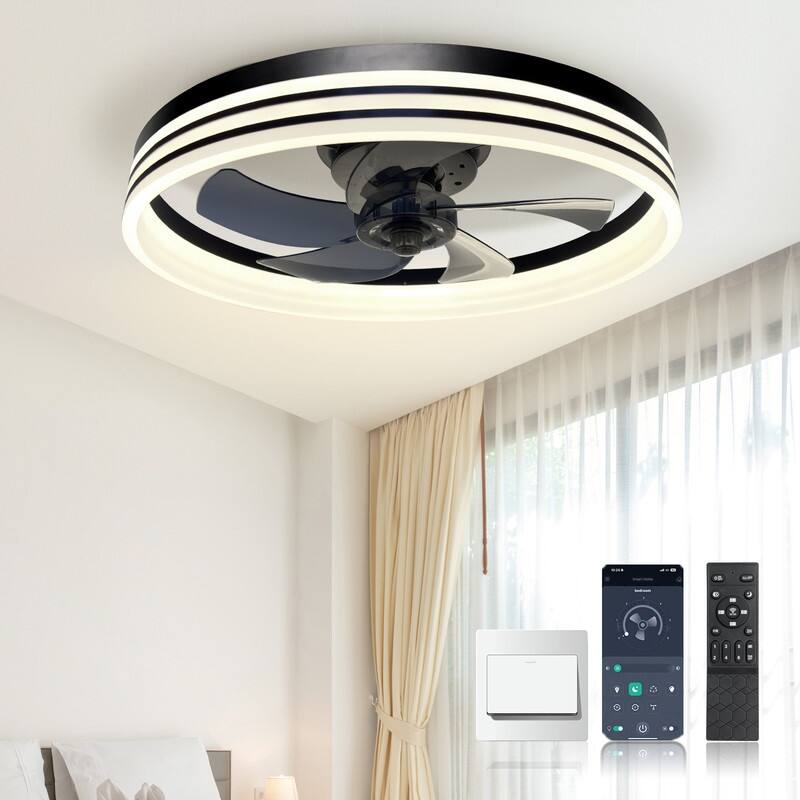 20 in. Indoor White LED Indoor Ceiling Fan with Light Remote for Small Room，Kids Room - Black