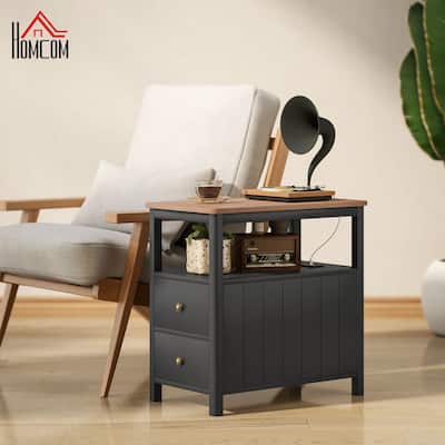 HOMCOM Modern End Table with Charging Station and USB Ports, Narrow Side Table with Drawers & Shelf for Living Room, Gray