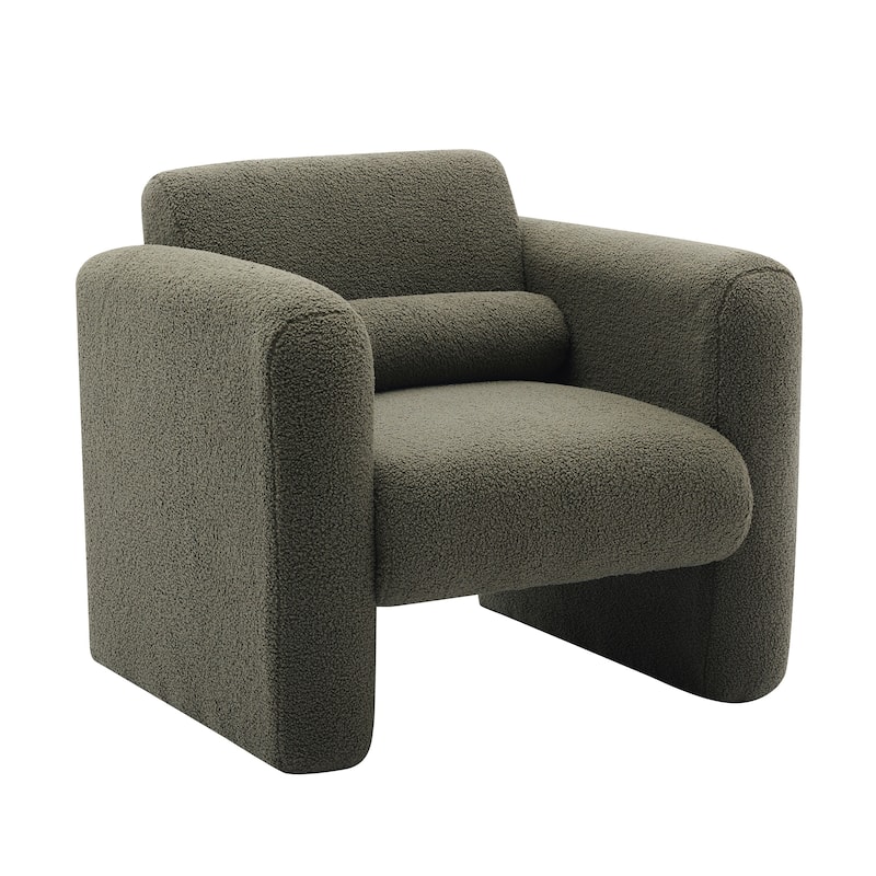Roomfitters Modern Accent Chair, Lambskin Sherpa Fabric Upholstered Comfy Reading Armchair with Back and Pillow for Living Room