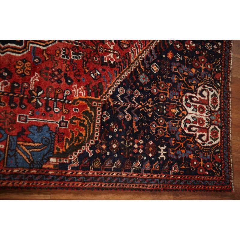 Vegetable Dye Shiraz Persian Antique Area Rug Handmade Wool Carpet - 4'3"x 5'10"