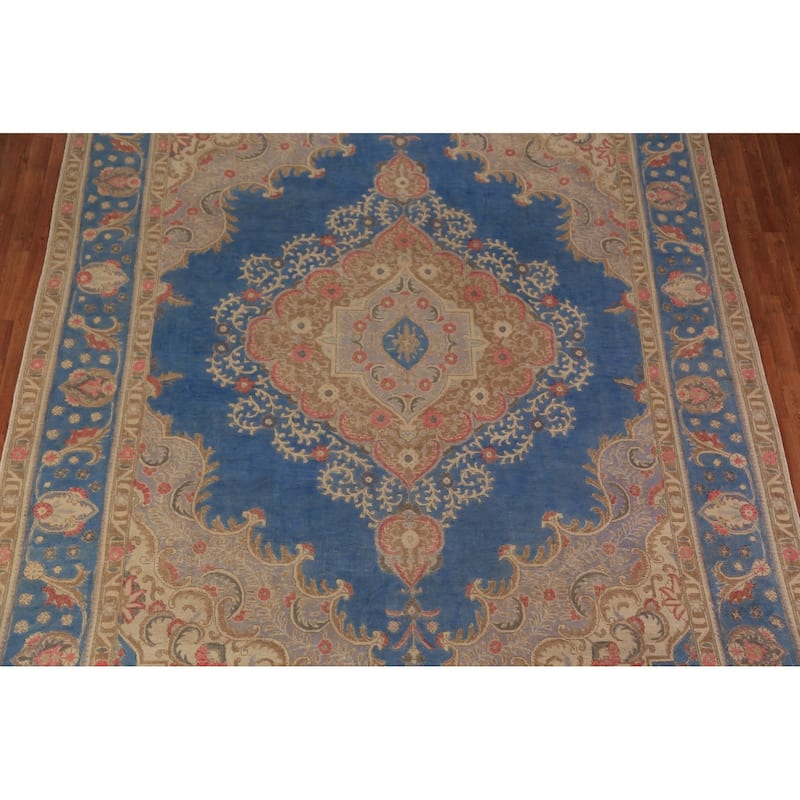 Blue Traditional Tabriz Persian Rug Hand-Knotted Wool Carpet - 9'4"x 12'7"