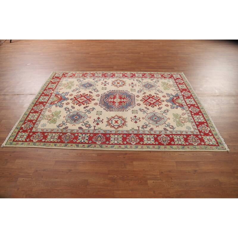 Ivory Kazak Area Rug Handmade Wool Carpet - 4'11" x 6'8"
