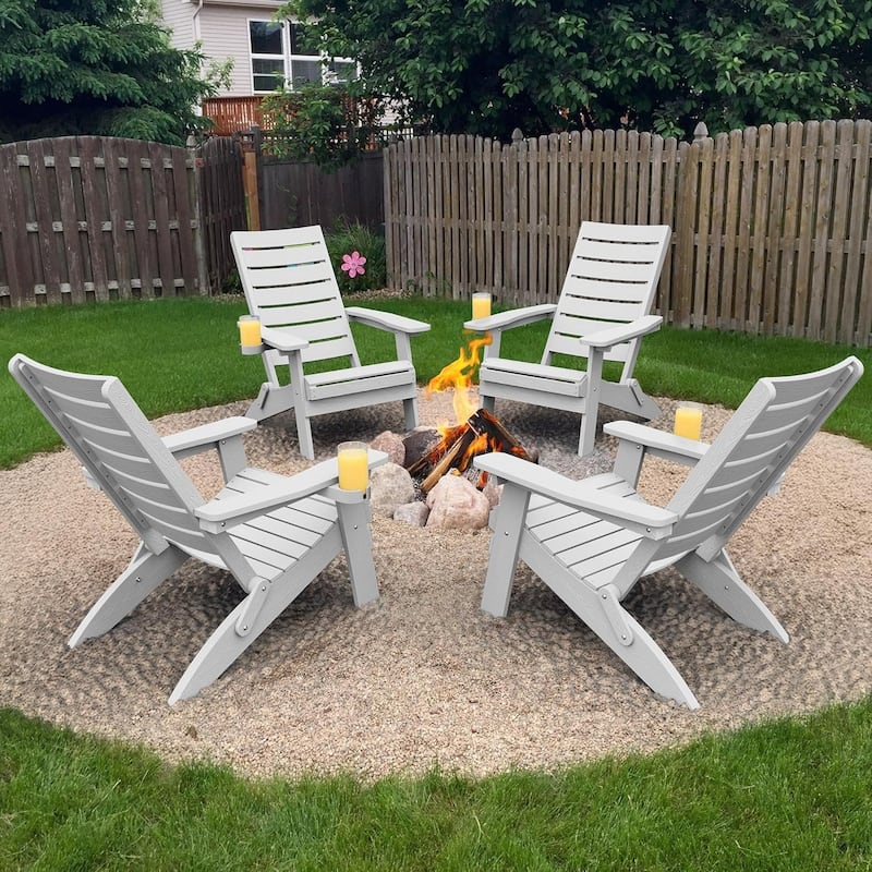 WINSOON HIPS Folding Adirondack Chairs with Arc Back & Cup Holder Set Of 4 - White
