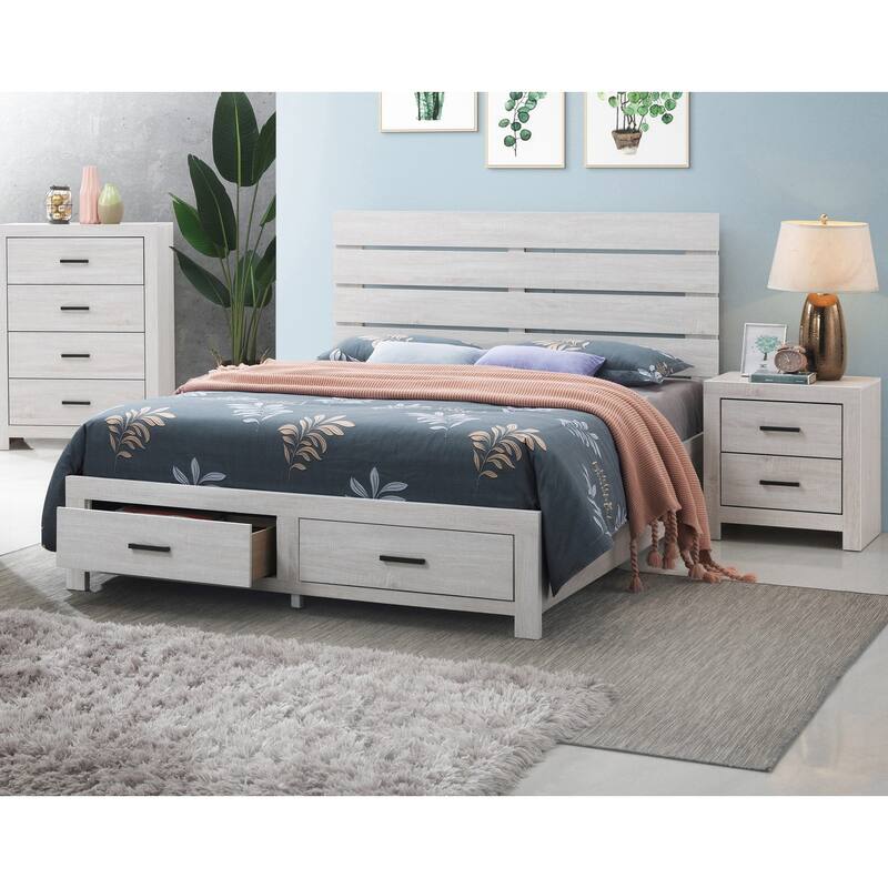 Bed With Two Footboard Drawers in Coastal White