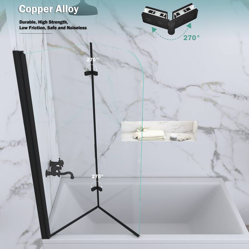 39 in. W x 55 in. H Pivot Tub Door in Matte Black with Clear Tempered Glass
