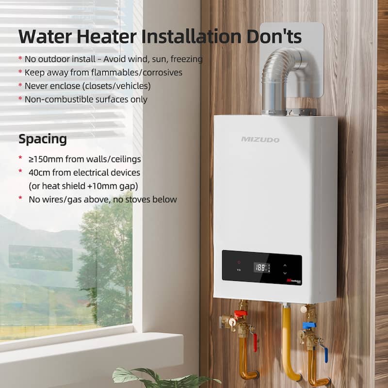 Mizudo Comfortech Classic Instant Hot Gas Tankless Water Heater, Up to 7.5 GPM, Indoor Installation, CSA Certified, White
