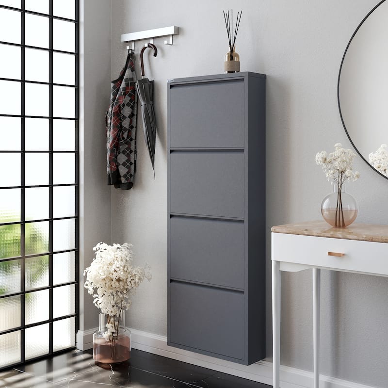 Antibacterial 4 Tier metal shoe cabinet without holes