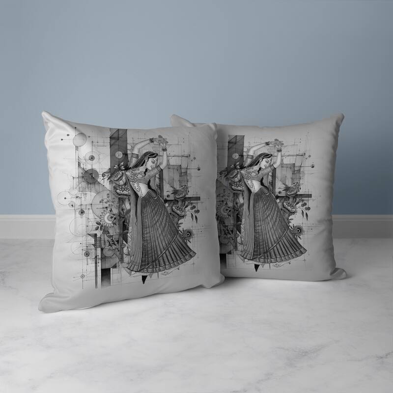 Gracefully Dancing Woman Faux Suede Reversible Throw Pillow Gray