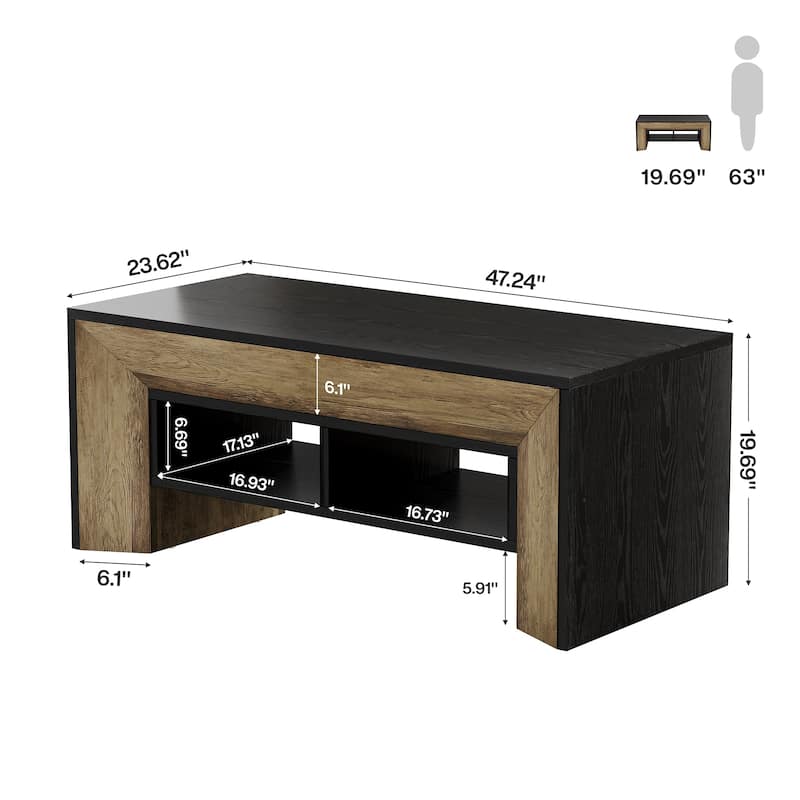 47.2" Rectangular Coffee Table, Modern Wood Center Table