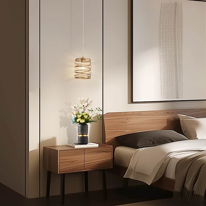 Modern Farmhouse 1-Light Gold Pendant Kitchen Island Lights for Dining Room - D 7.9" x H 71"Max