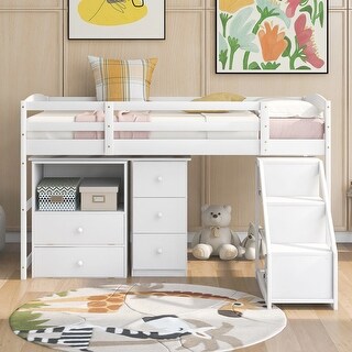 Twin Size Loft Bed with Multifunctional Movable Built-in Desk and and ...
