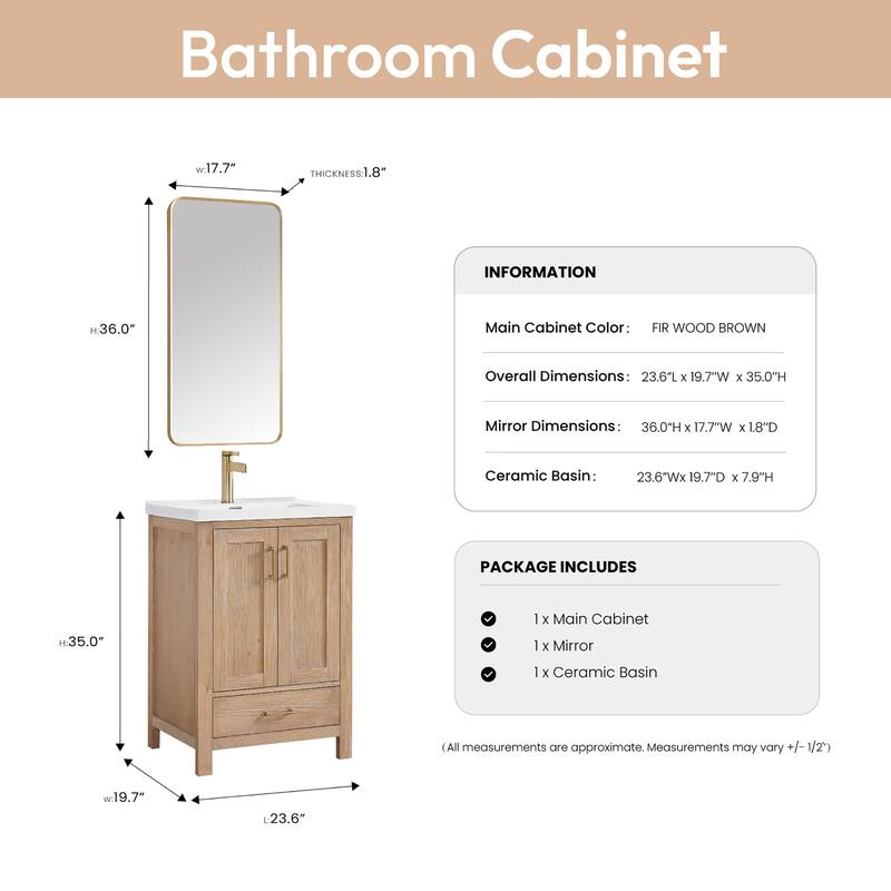 Gela Single Bath Vanity with Ceramic Basin Top and Mirror