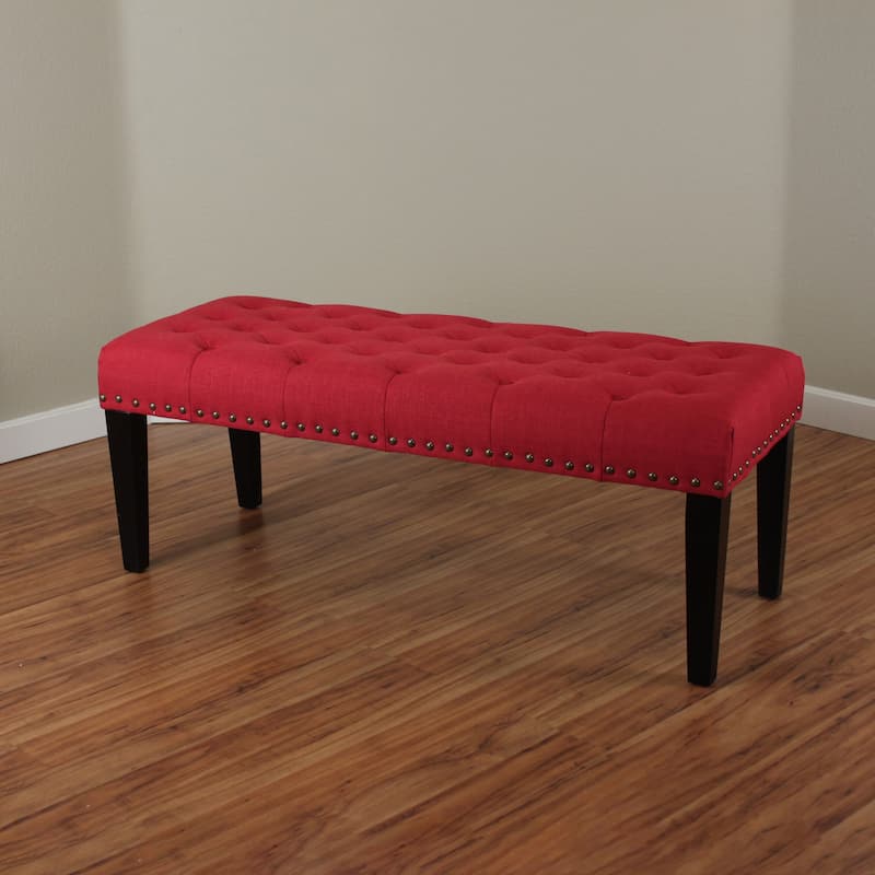 Sopri 49-inch Linen Upholstered Tufted Transitional Bench - Deep Red