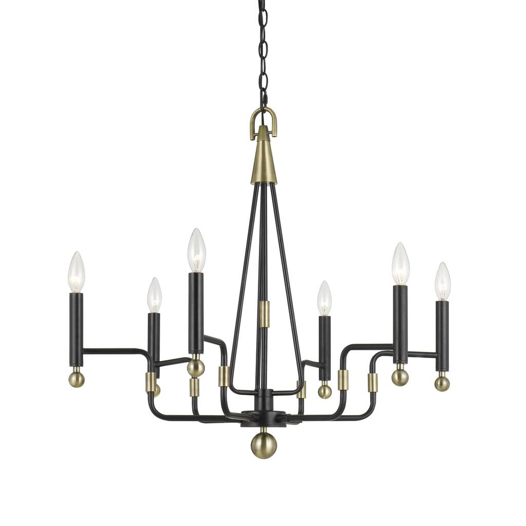 Sculpted Metal Chandelier with Candle Design Bulb Holders, Brass and Black