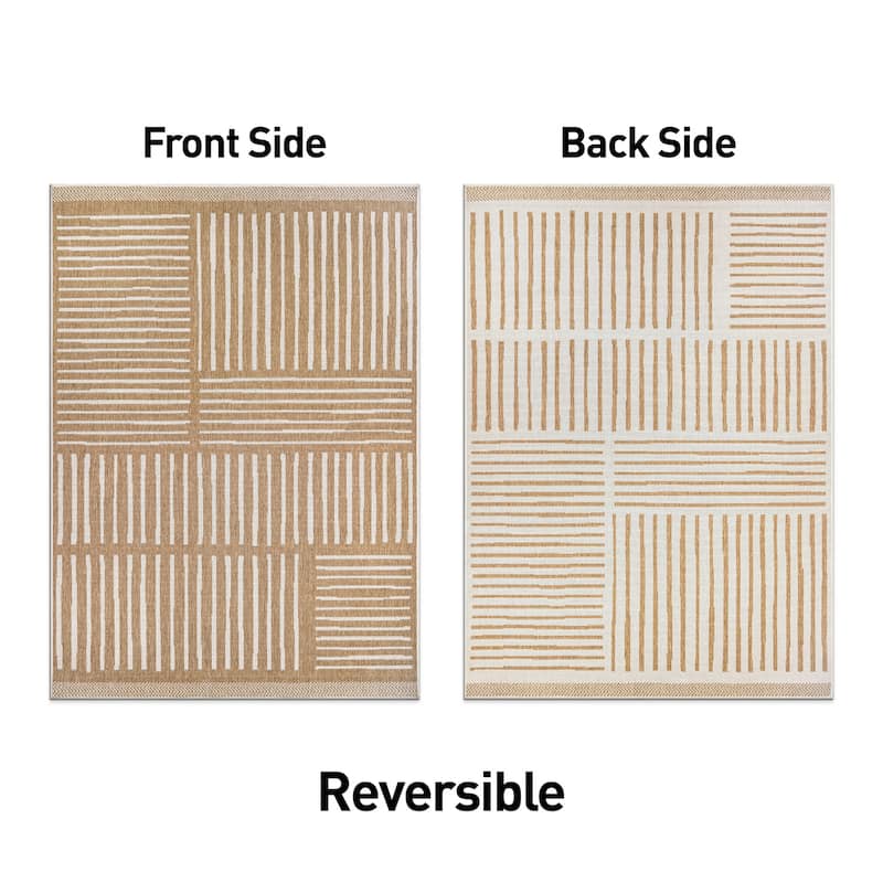 World Rug Gallery Contemporary Stripe Weather Resistant Reversible Indoor/Outdoor Area Rug
