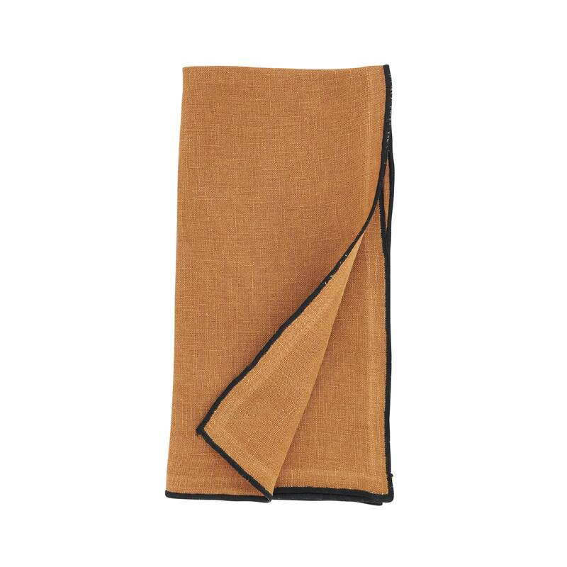 Stonewashed Linen Napkins With Stitched Border Design (Set of 4)
