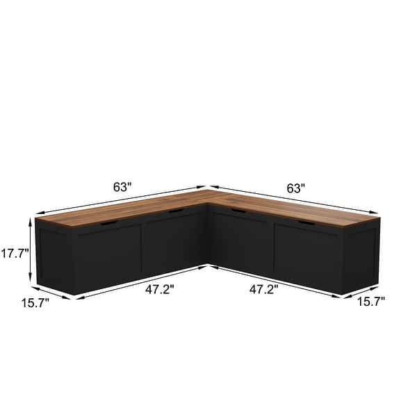 dimension image slide 0 of 2, L-Shaped Storage Bench with Lift-Top Seats and Wooden Top for Entryway