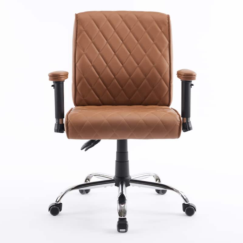 DELIA Diamond Stitched Office Chair, Cappuccino Desk Chair w/ Adjustable Armrest - N/A