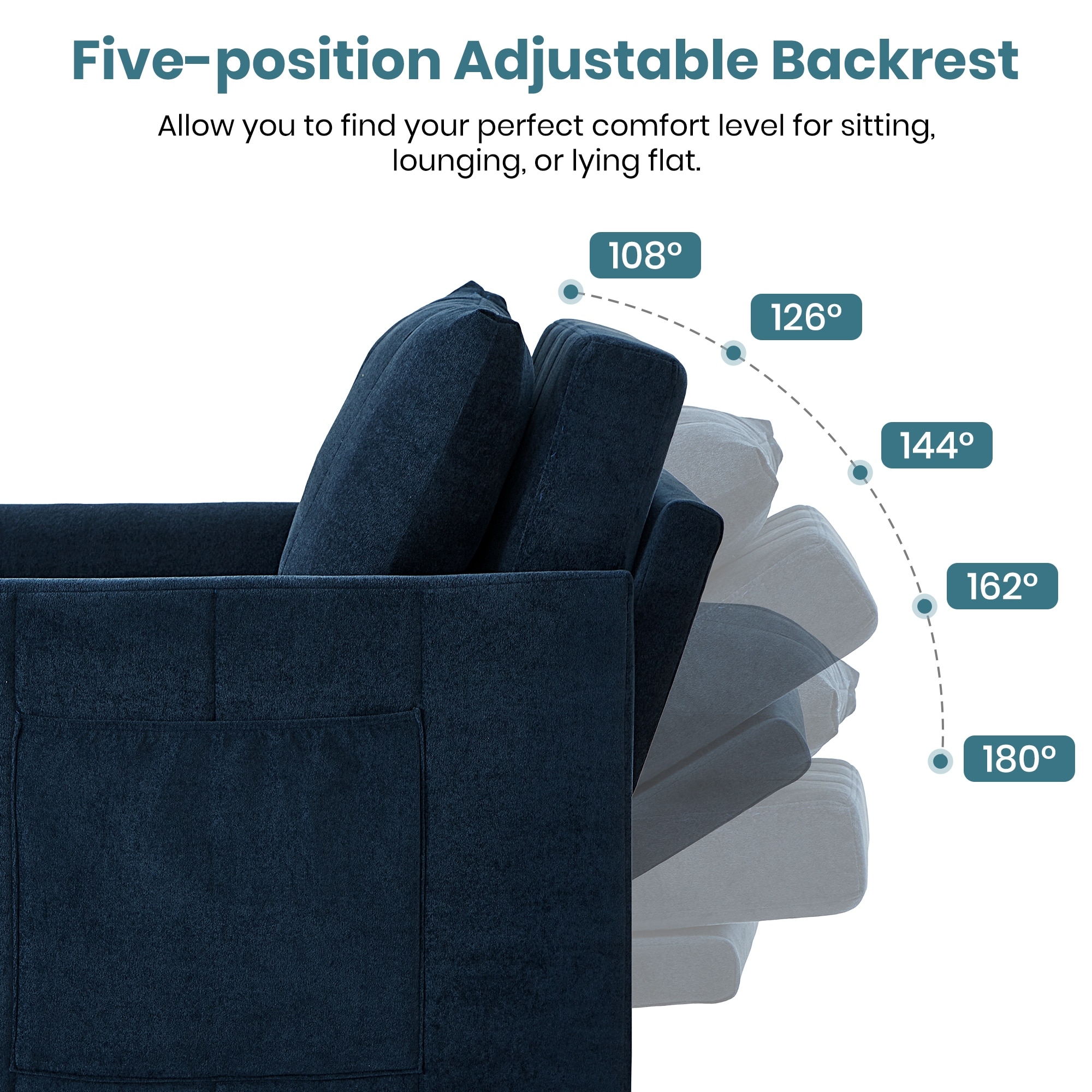 Upholstered Convertible Sleeper Sofa, 31.5" Pull Out Sofa Bed with 5-Position Adjustable Backrest