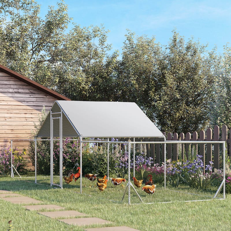 23' Large Walk-In Lockable Door Chicken Coop with Steel Frame with UV-Protected Roof for 12-14 Poultry