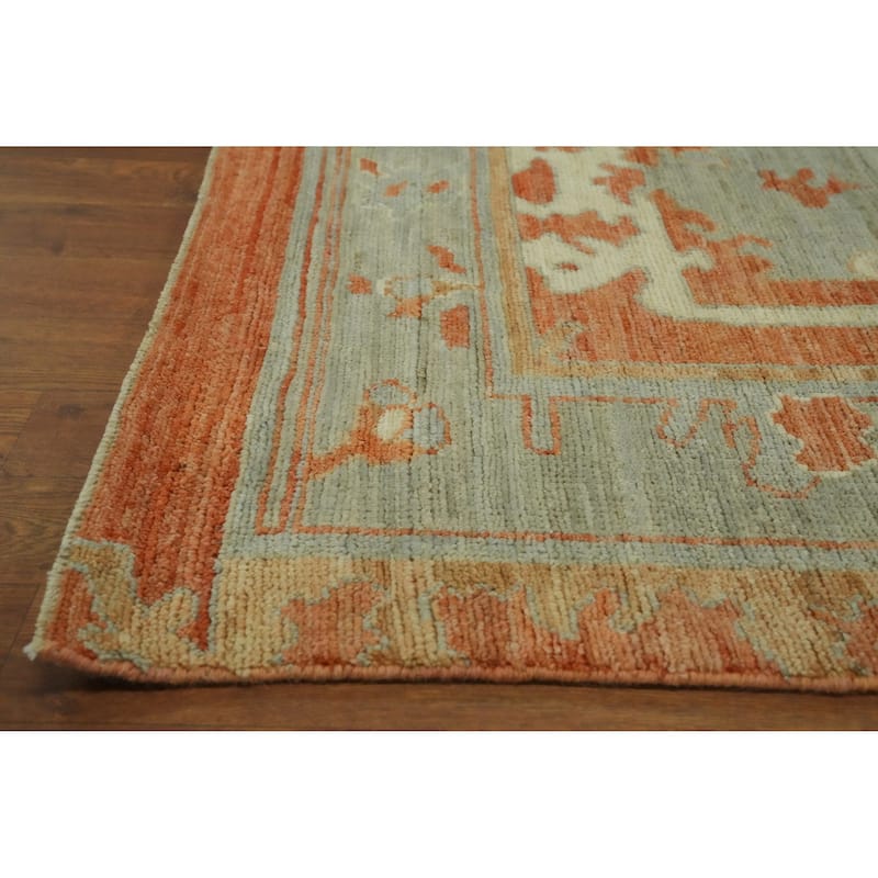 Vegetable Dye Wool Oushak Turkish Area Rug, Medallion Geometric Carpet - 9' 6'' X 8' 3''