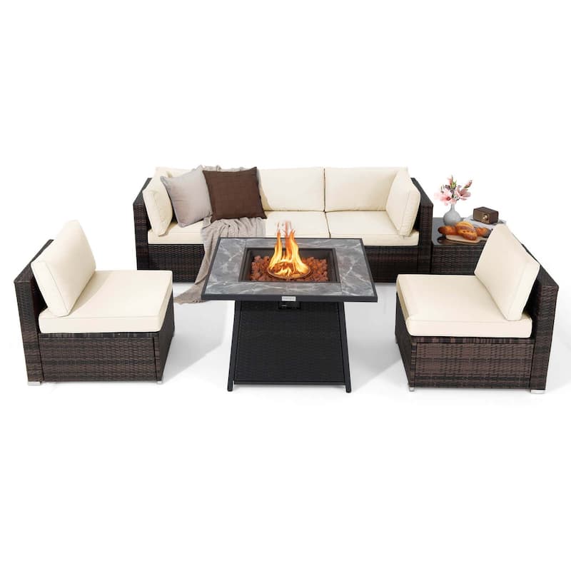 Costway 7 PCS Patio Furniture Set with 35" Propane Gas Fire Pit Table - See Details