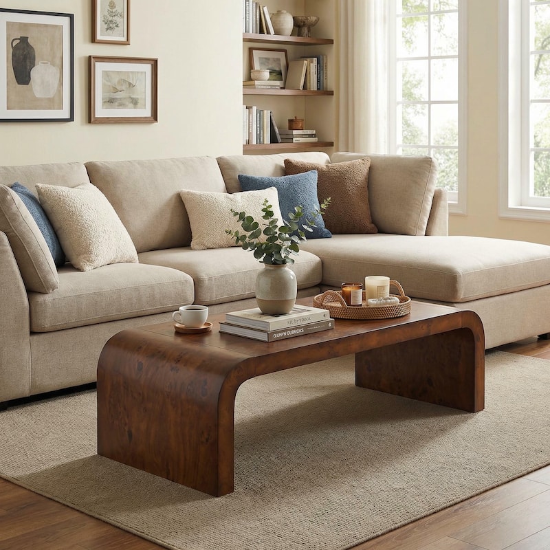 Christopher Knight Home - Burri Modern 53.7" Rectangular Waterfall Coffee Table with Curved Edges, Versatile for Living Areas